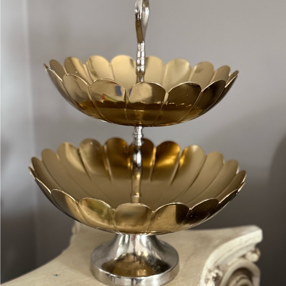Elegant Gold and Silver Two-Tier Serving Tray